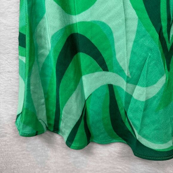 ZARA Slip Dress Draped Neck Spaghetti Strap Satin Green Swirl Print Size Small - Picture 3 of 8